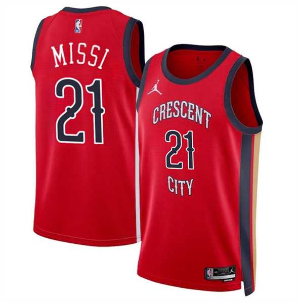 Men%27s New Orleans Pelicans #21 Yves Missi Red 2024 Draft Statement Edition Stitched Basketball Jersey Dzhi